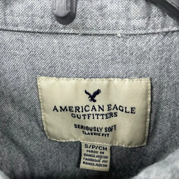 American Eagle Shirt Mens Sz S Gray Soft Flannel Button Down Classic Long Sleeve - Picture 8 of 10